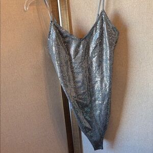 Revamped Metallic thong style bodysuit medium